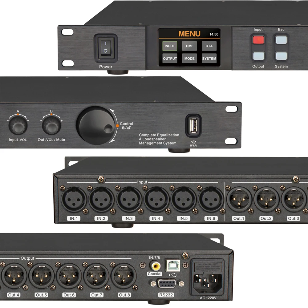 SHENNDARE A808 8 In 8 Out Professional Digital Audio Processor With 32Bit DSP 7 Band EQ Equalizer Support WIFI USB Sound Effects