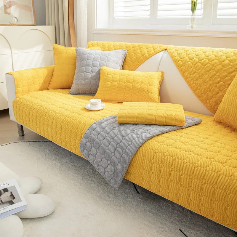 Thickened Corduroy Sofa Cushion Four Seasons General Pure Colour Plush Non-Slip Living Room Sofa Cover Warm Breathable Sofa Back 4