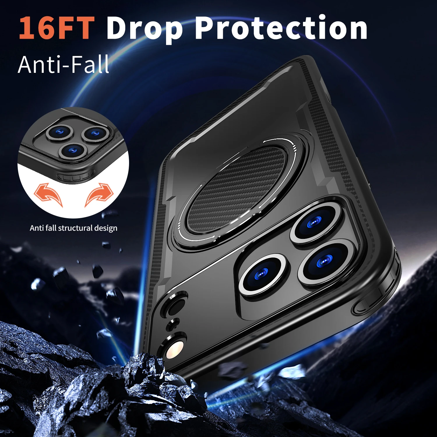 Magnetic Rotating Stand Shockproof Phone Case with TPU Frame and Metal Bracket