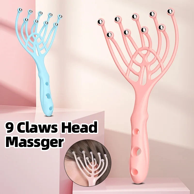 Массажер с 9 когтями для головы, массажный ролик для волос и кожи головы, обтекаемый валик для расслабления и снятия царапин, ручной инструмент для снятия стресса