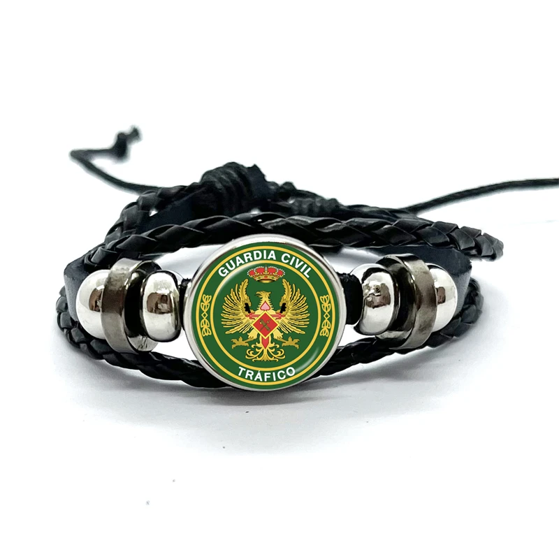España Guardia Civil El Honor Es Mi Divisa Glass Dome Leather Bracelets Multilayer Spanish Police Braided Bangles Jewelry Gift 4