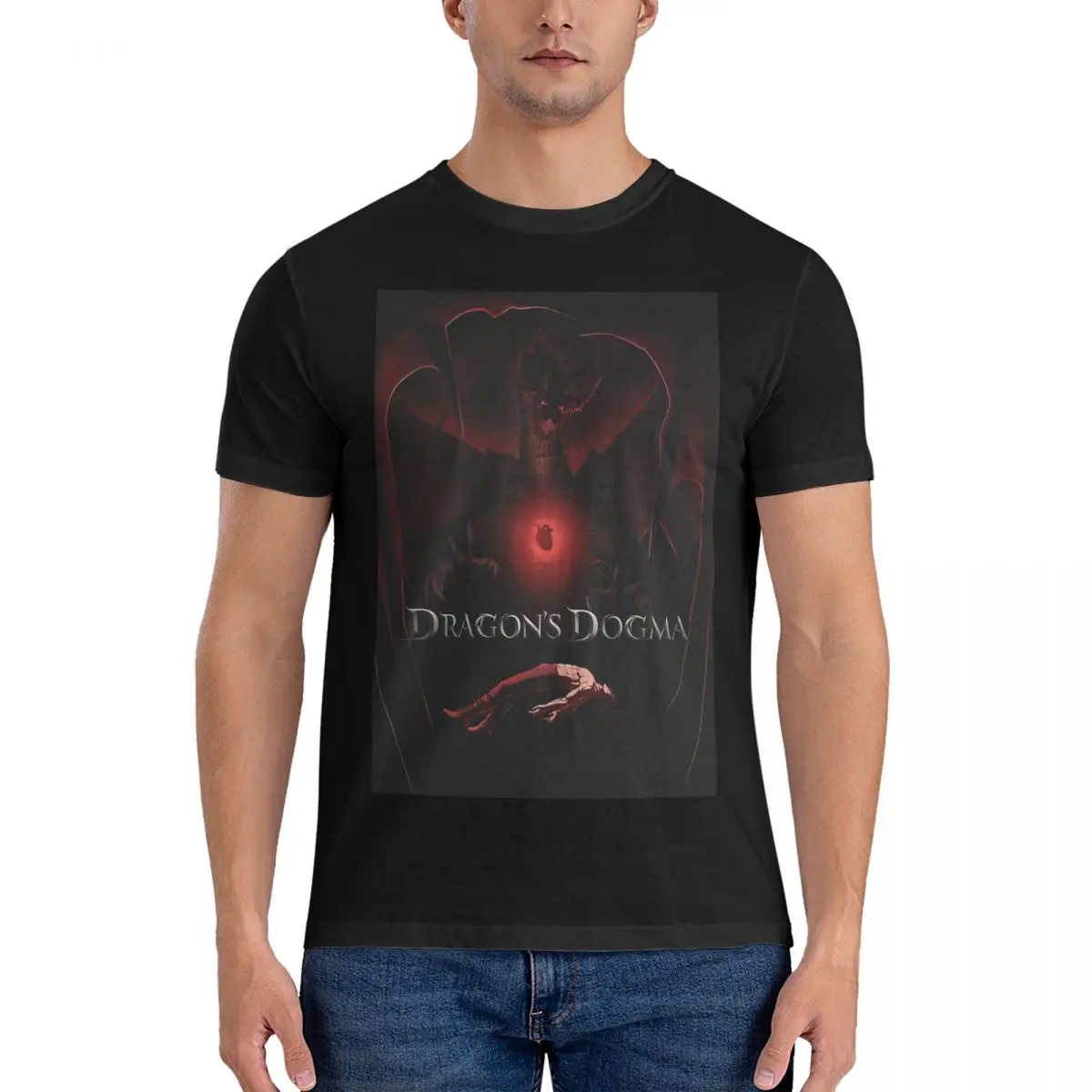 

Мужские футболки Red Eye Fire Dark, повседневные футболки с рисунком дракона догмы, футболки с коротким рукавом и круглым вырезом, хлопковая одежда с принтом