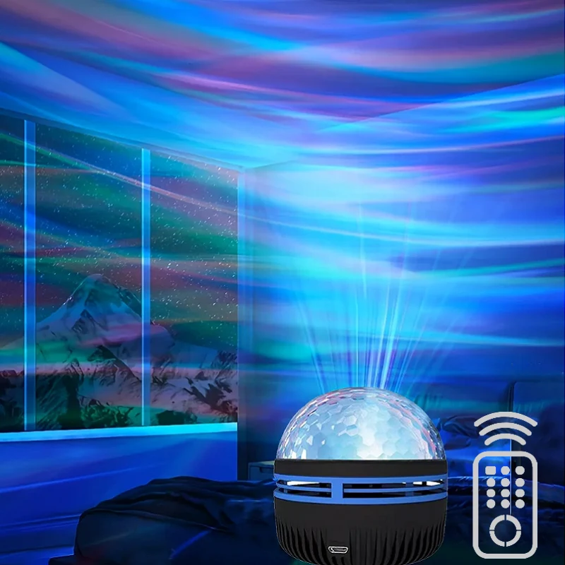 Star Projector Lamp Northern Galaxy Light LED Water Pattern Starry Sky Light Remote Control Aurora Projection USB Plug-in Magic Ball Stage KTV