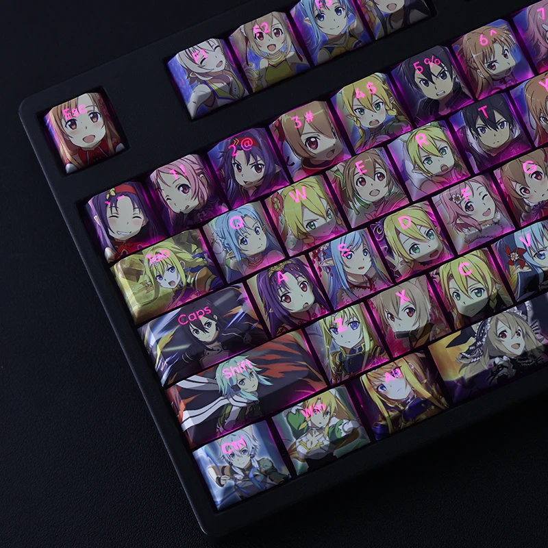 Chaves Pbt Tintura Subbed Keycaps dos Desenhos Animados Anime Gaming Key Caps Sao Backlit Keycap para Espada Arte On-line Todos os Papéis 108 - Imagem 4