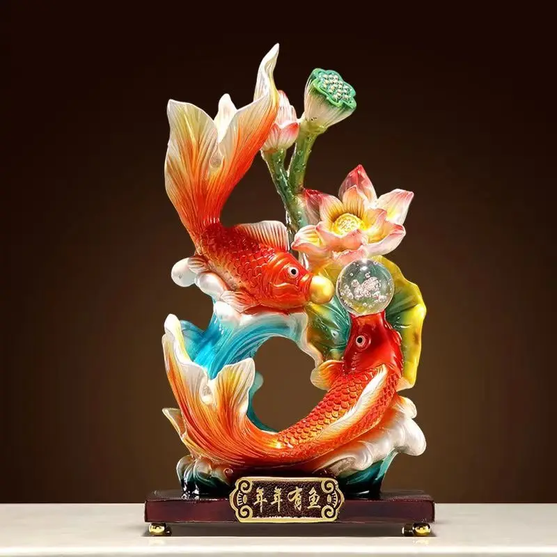 Feng Shui Chinese Lucky Fish Statue - Carps Decor For Home Or Office, Resin, Multicolor - View #10