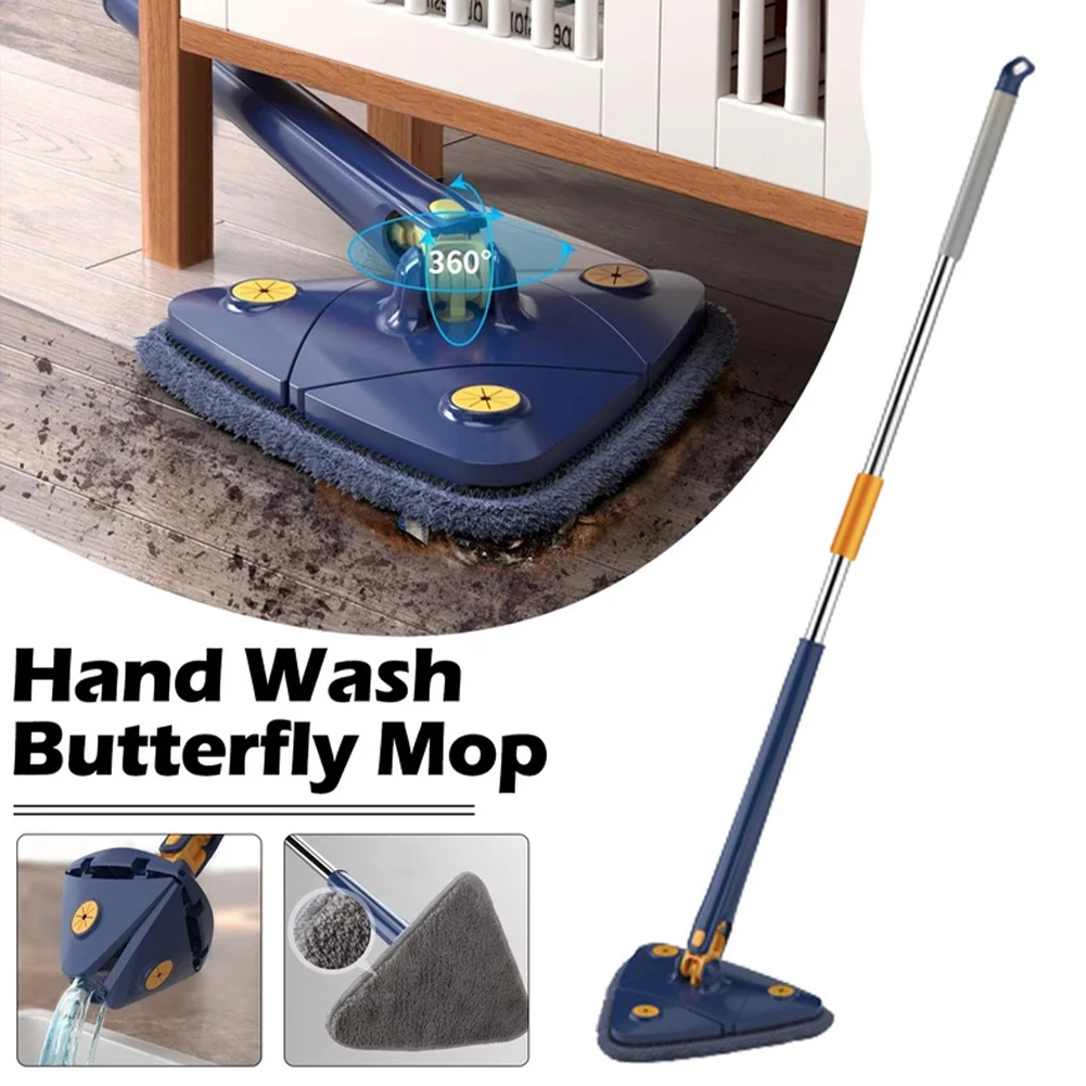 Triangle Mop 360-Degree Adjustable Window Cleaning Mop Microfiber 1.3m Handle Self-Wringing Glass Wiper Wall Window Cleaning Kit