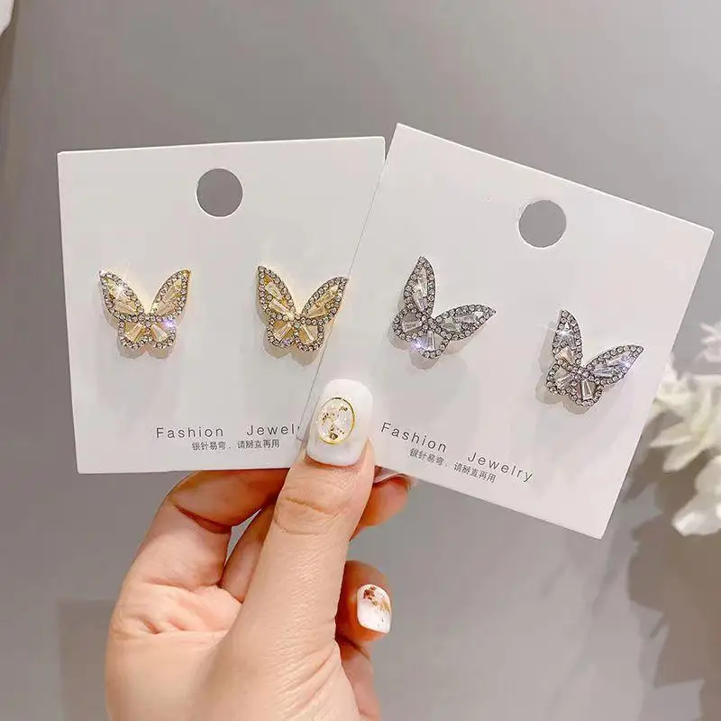 butterfly earrings Women's Zircon Korean Literary Style