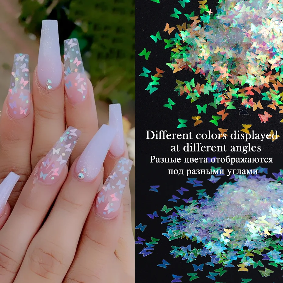 Holographic Nail Glitter Butterfly Star Round Heart Flake Mirror Sequins Gradient Mermaid Ultra Thin Slice Decoration SA1591