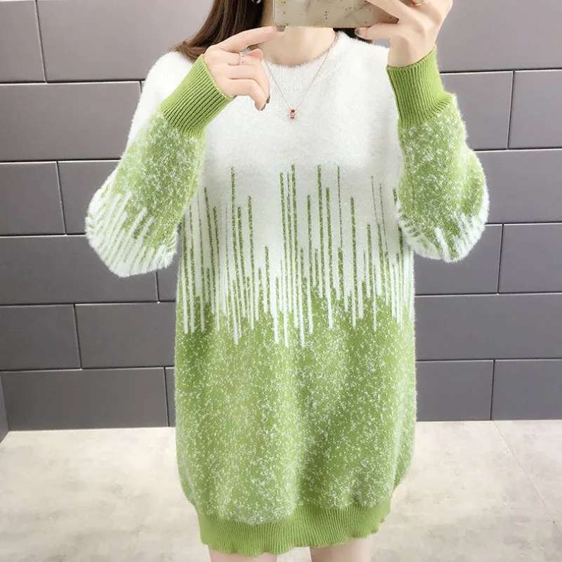 

Water Mink Velvet Loose Pullover Sweater Women Outside Wear New Autumn Winter Knitwear Fashion Long Sleeve Bottoming Shirt Dress