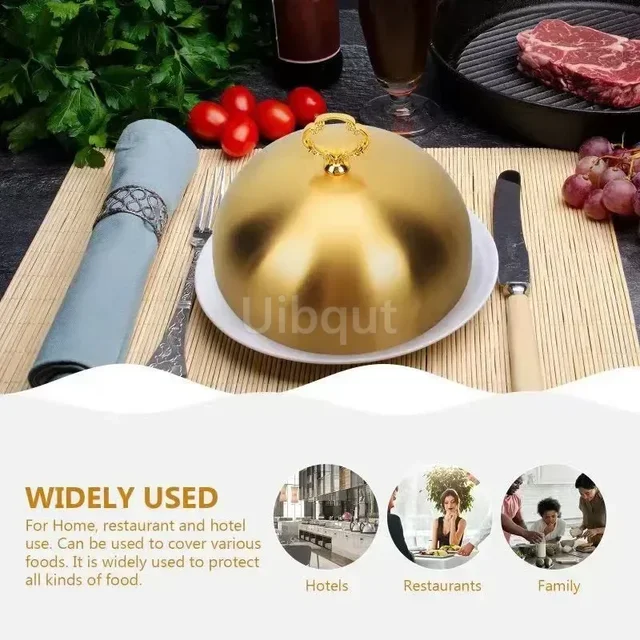 golden Cover Food Stainless Dome Lid Tent Protector Steak Serving tray For Melting Kitchen Metal Cheese Plate Cover Dish Basting 2