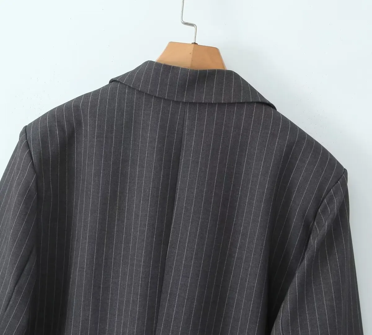 Chill Gray Striped Removable Flare Cuff Blazer Boyfriend Vintage Women Notched Collar Loose Suit Fashion Coat Black