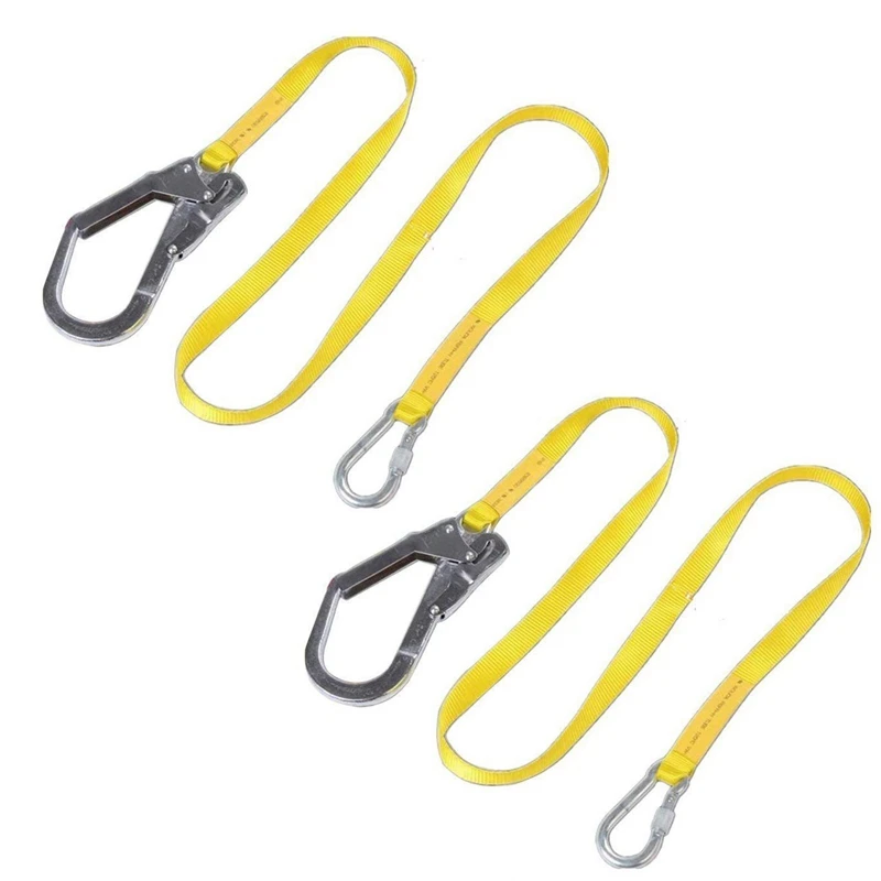 

2X Safety Lanyard, Outdoor Climbing Harness Belt Lanyard Fall Protection Rope With Large Snap Hooks, Carabineer