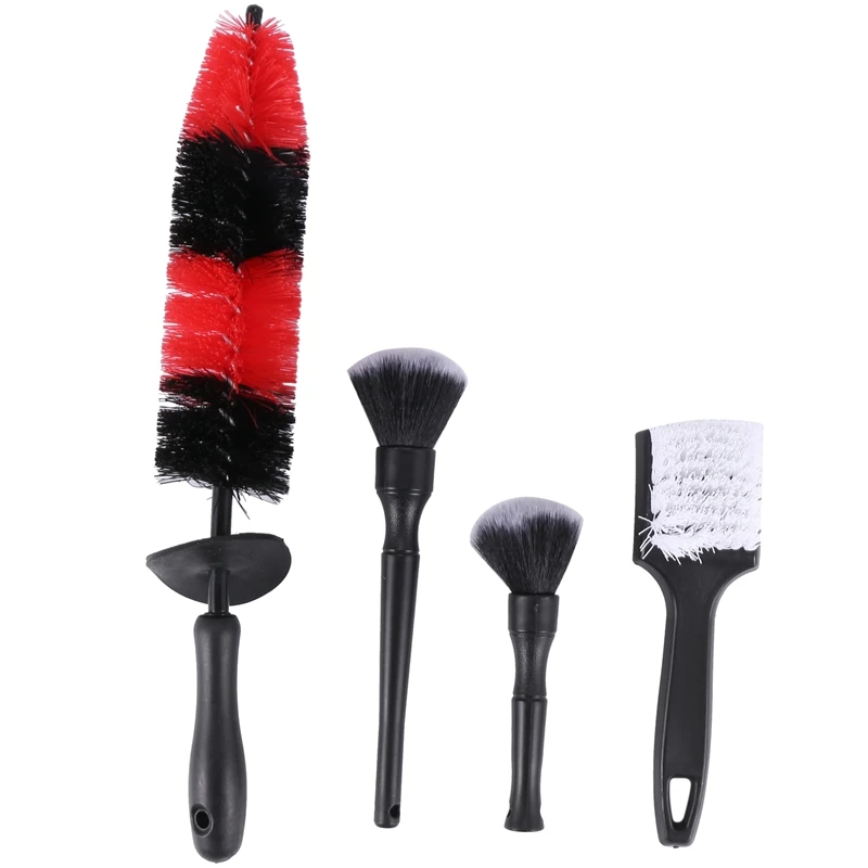 

4Pcs Car Detailing Brush Set, Long Easy Reach Rim Brush, Short Handle Wheel & Tire Brush, Soft Cleaning Detail Brush