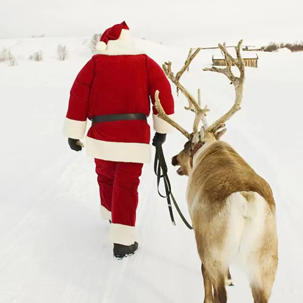 Santa Outfit Santa Claus Cosplay Costume Set for Christmas Performance Photography Outfit Including Top Pants Hat Belt for Drama
