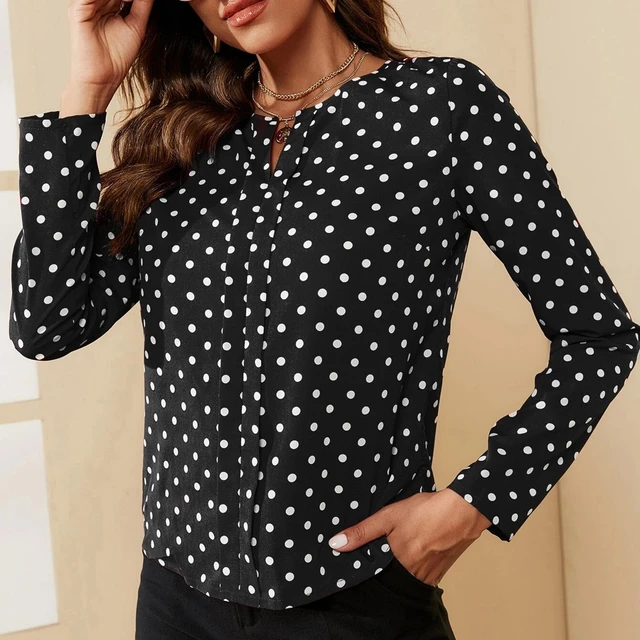 2023 New Polka Dot Blouse Women Casual V Neck Long Sleeve Shirt Plus Size  Clothes White Blouse Ladies Office Work Shirt Tops 5XL