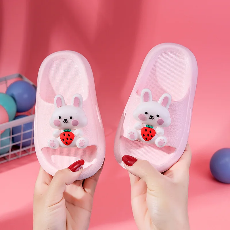 Pink bunny girls indoor eva slippers cartoon home slides children's flat shoes summer shower slippers baby lovely