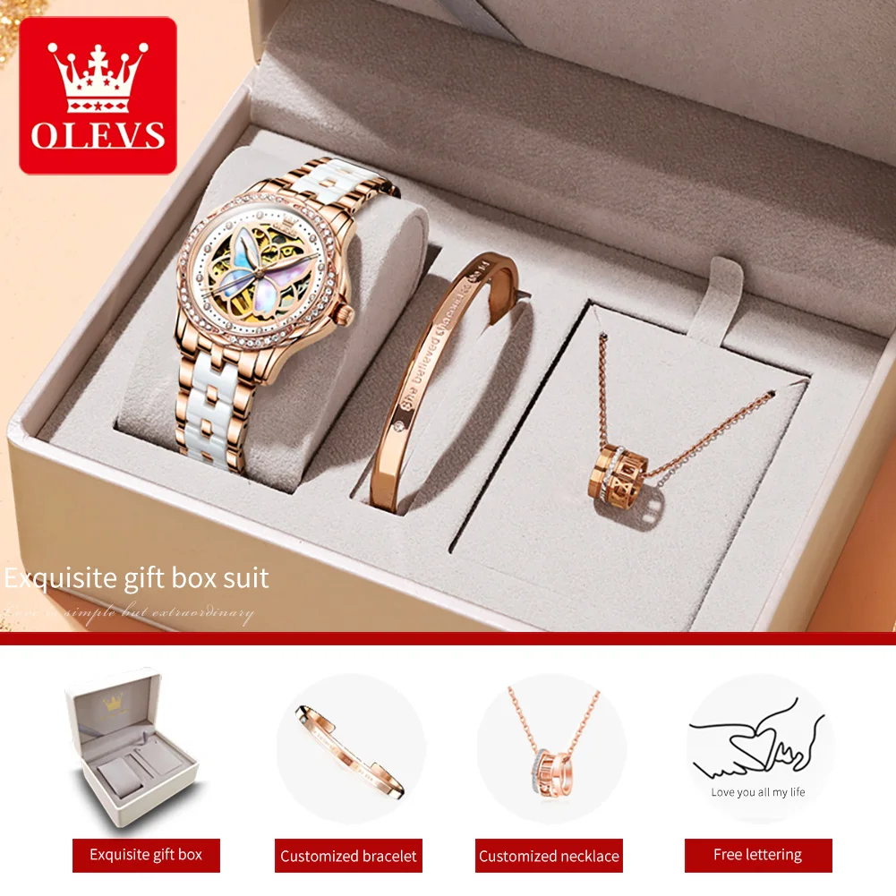 

OLEVS 6615 Automatic Mechanical Watch For Women Original Waterproof Ceramic Strap Ladies Top Brand Luxury Gift Reloj Para Mujer