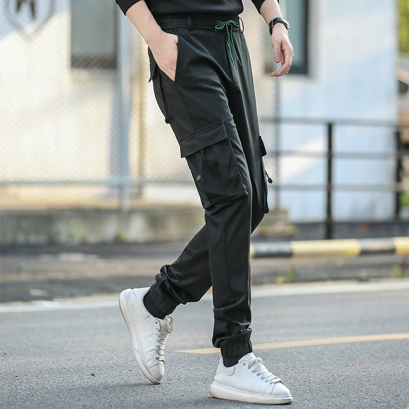 Black Cargo Pants Elastic Waist Bands 