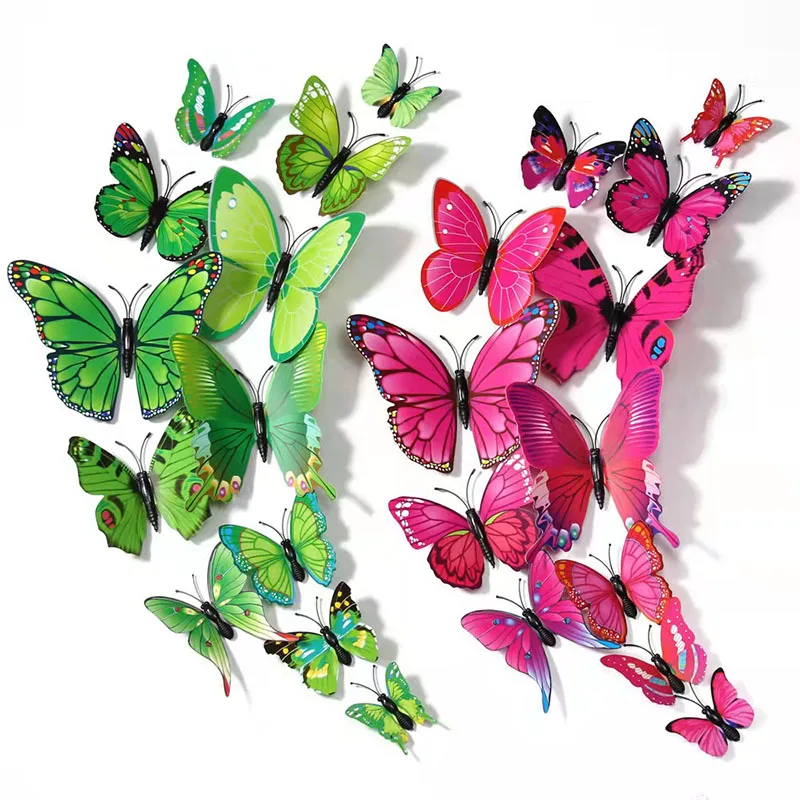 3D Effect Gradient Butterflies Wall Sticker 12pcs Living Room Wedding Decal Butterfly For Birthday Home Decor DIY Party Sticker
