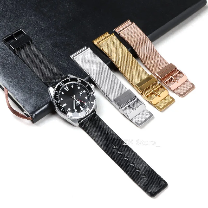 Elegant Stainless Steel Mesh Watch Straps - Silver, Gold, Black