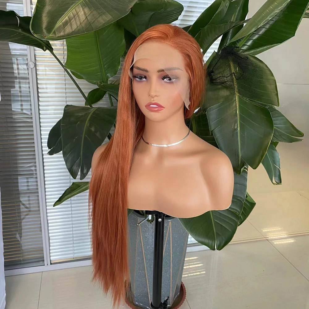 Ginger Long Straight Synthetic Lace Wig Auburn Orange Lace Front Wig For Women Long Silk Straight Daily Use Cosplay