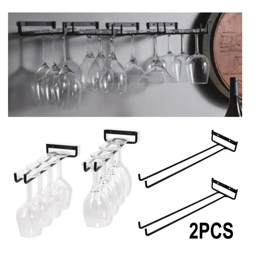 

Iron Wall Mount Wine Glass Rack Hanging Wine Cup Holder Bar Goblet Stemware Storage Racks Shelf Hanger Iron Kitchen Organizer