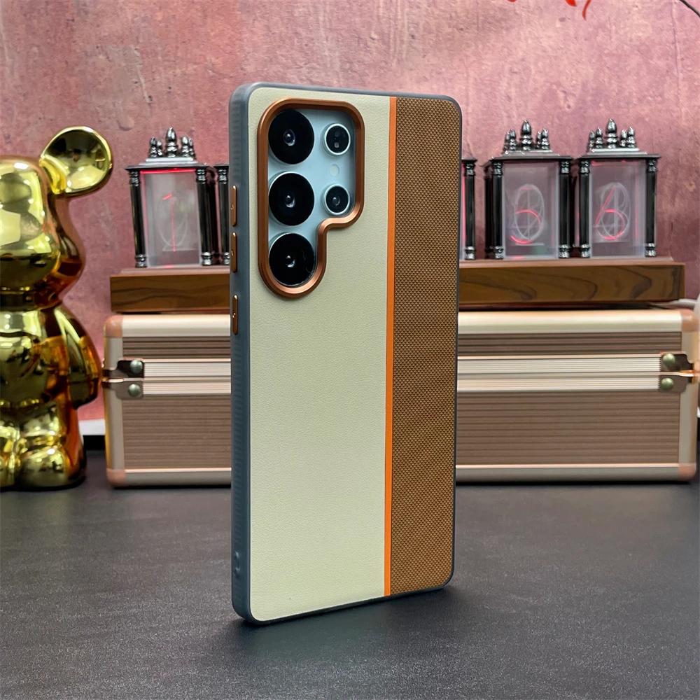 Luxury Leather Magnetic Case with Wireless Charging and Shockproof Alloy Lens Protection