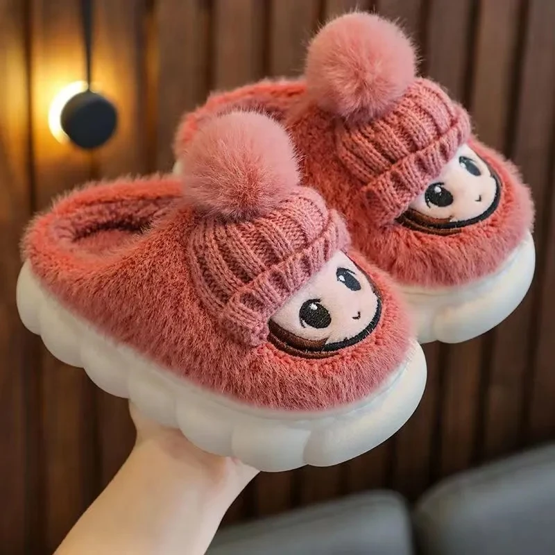Children Designer Cotton Slippers 2023 New Autumn and Winter Cute Cartoon Home Indoor Non-slip Floor Fur Slippers Baby Slippers