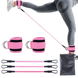 Enhanced Fitness Resistance Band Set with Ankle Straps - Elastic Workout Bands for Home Gym and Yoga Exercises (Rope Pink Set)