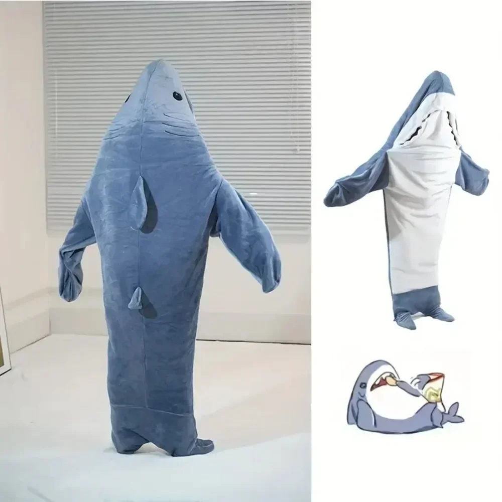 

Funny Shark Blanket Hoodie Women Wearable Kigurumi Kids Parents Hooded Warm Flannel Cartoon Homewear Shark Onesie Sleeping Bag