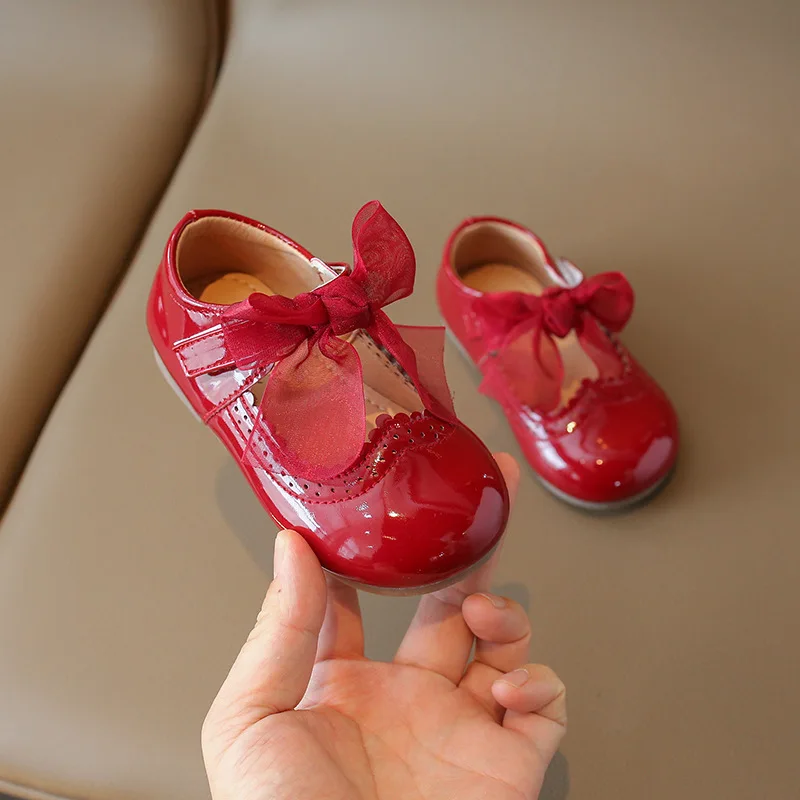 1-8Y Girls&rsquo; Flat Shoes Princess Mary Janes Child Patent Leather Infant Toddler Bowtie Shoes Kids Soft Sole Ballet Shoe