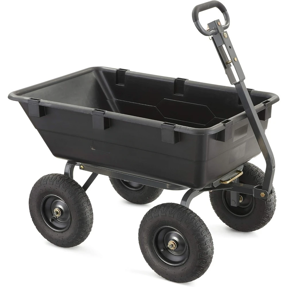 Folding Cart Poly Yard Dump Cart Camping Trolley Heavy-Duty Convertible 2-in-1 Handle Black 1-(Pack) Handcart Garden Carts Hand