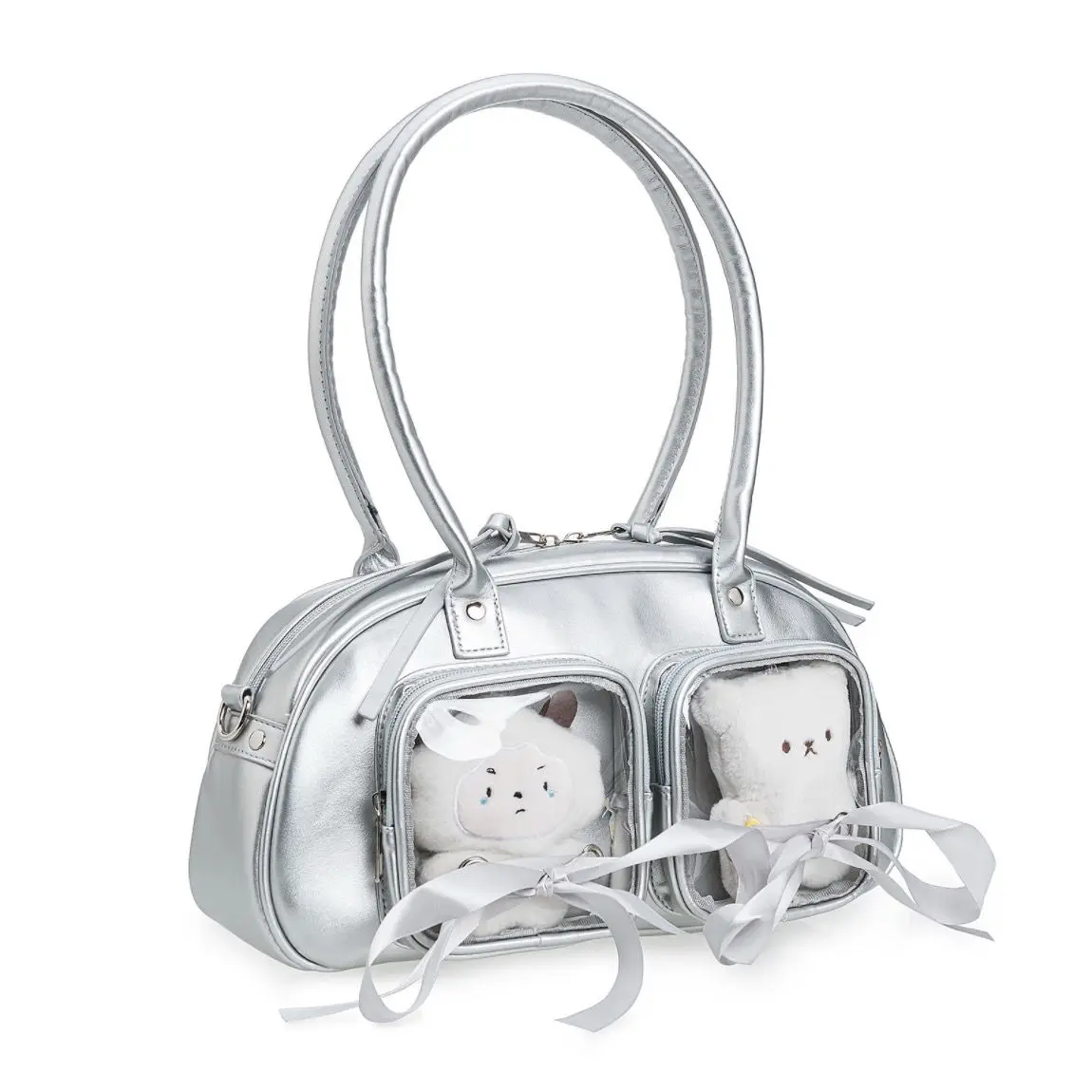 JIAERDI Harajuku Pink Bowling Bag Purse Women Sweet Cute Bow Silk Ribbon Ita Bag Wallet Ladies Transparent Shoulder Bags Handbag