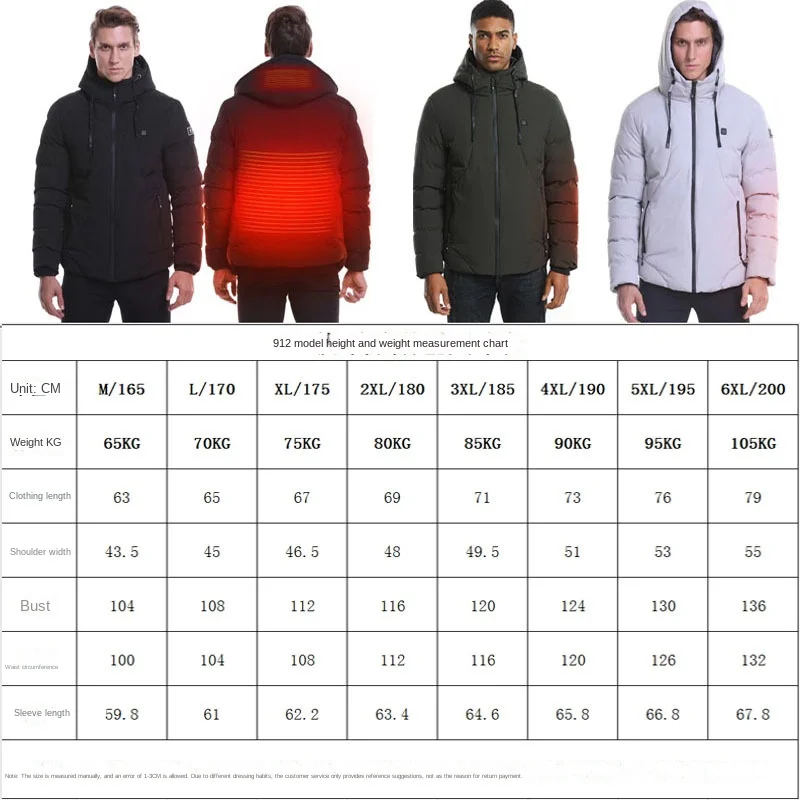 Intelligent heating cotton padded jacket USB charging heating cotton padded jacket  in winter large thermal jacket graphene