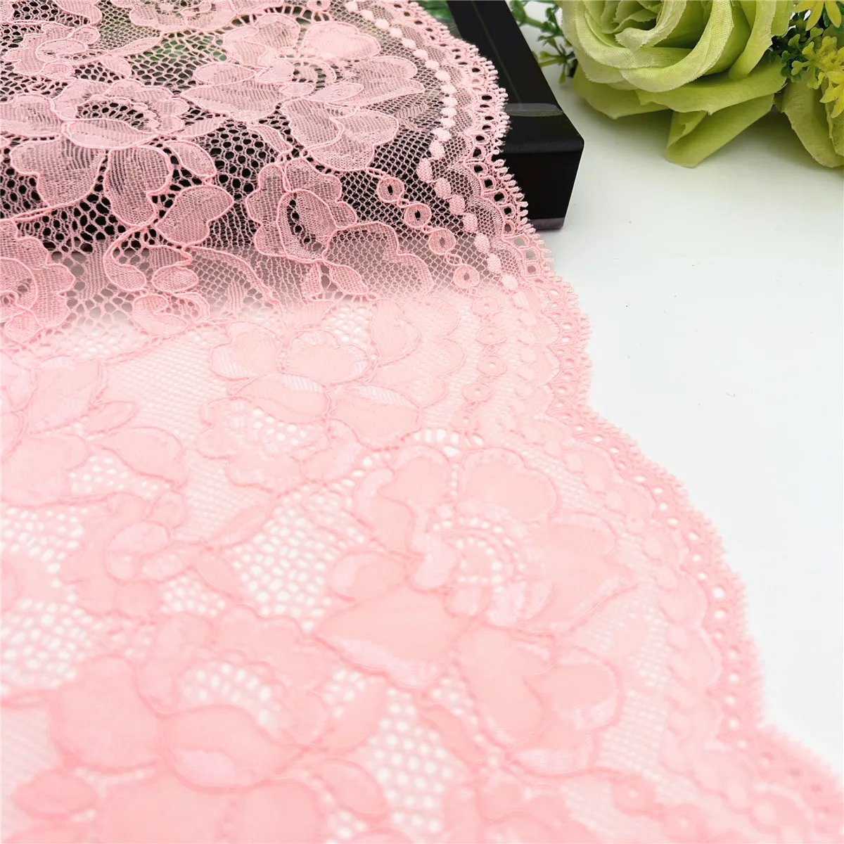 3y/lot Width 22.50cm Pale Pretty Pink Elastic Stretch Lace Trims 2