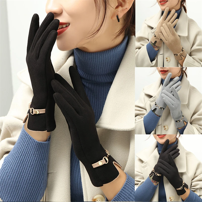 

Soft Thick Gloves Plus German Velvet Winter Women Gloves Elastic Pure Touch Screen Gloves Female Full Mittens Outdoor Gloves