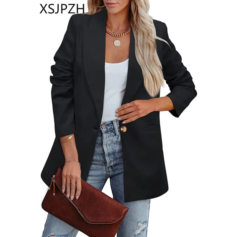 2023 Autumn Winter Shoulder Pads Business Suit Vintage Ladies Jackets Fashion Blazers Coats Women Elegant Casual Clothing