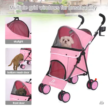 Pet Dog Stroller 4 Wheels Puppy Stroller Rotate with Brakes Storage for Dogs Cats Travel Pet Suplies Outdoor 애완견 유모차 2