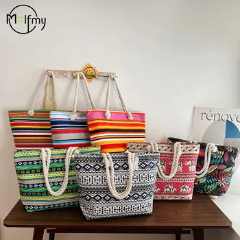 Borsa a tracolla da donna Summer Beach Tote Handbag Printing Pattern Canvas Shopping Bags Handbag Casual Bucket tasca esterna femminile