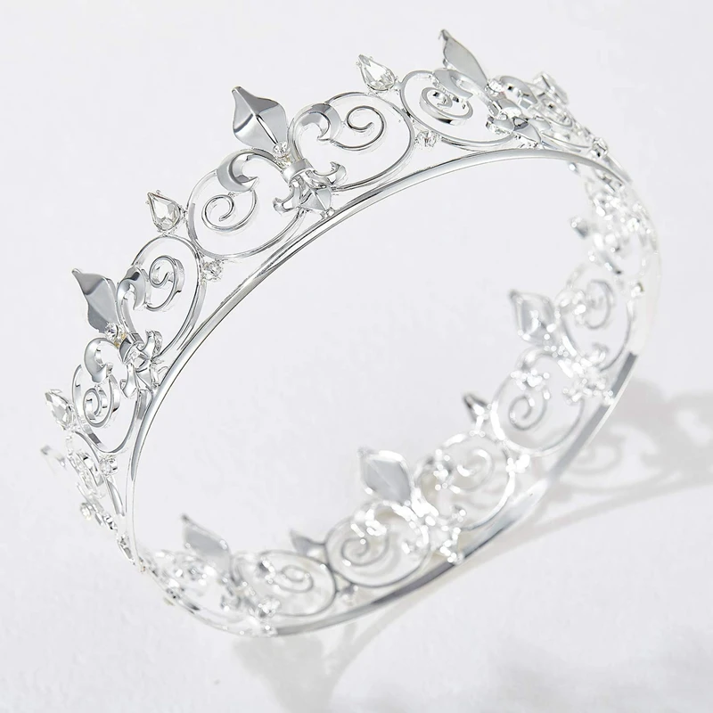 4X Royal King Crown For Men-Metal Prince Crowns And Tiaras, Full Round Birthday Party Hats(Silver)