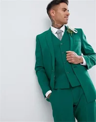 2024 Fashion Green Wedding Groom Tuxedos Men Suits High Quality Slim Fit Prom Blazer Hombre Custom 3 Piece Set Costume Homme