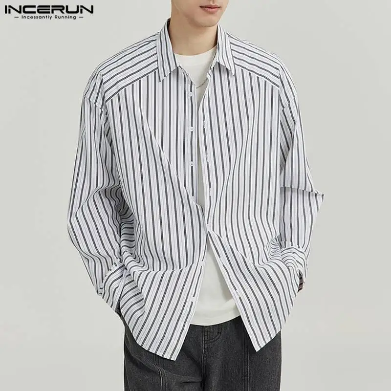 

Stylish Casual Style Tops INCERUN Handsome New Men Simple All-match Stripe Shirts Fashionable Hot Sale Long Sleeved Blouse S-5XL