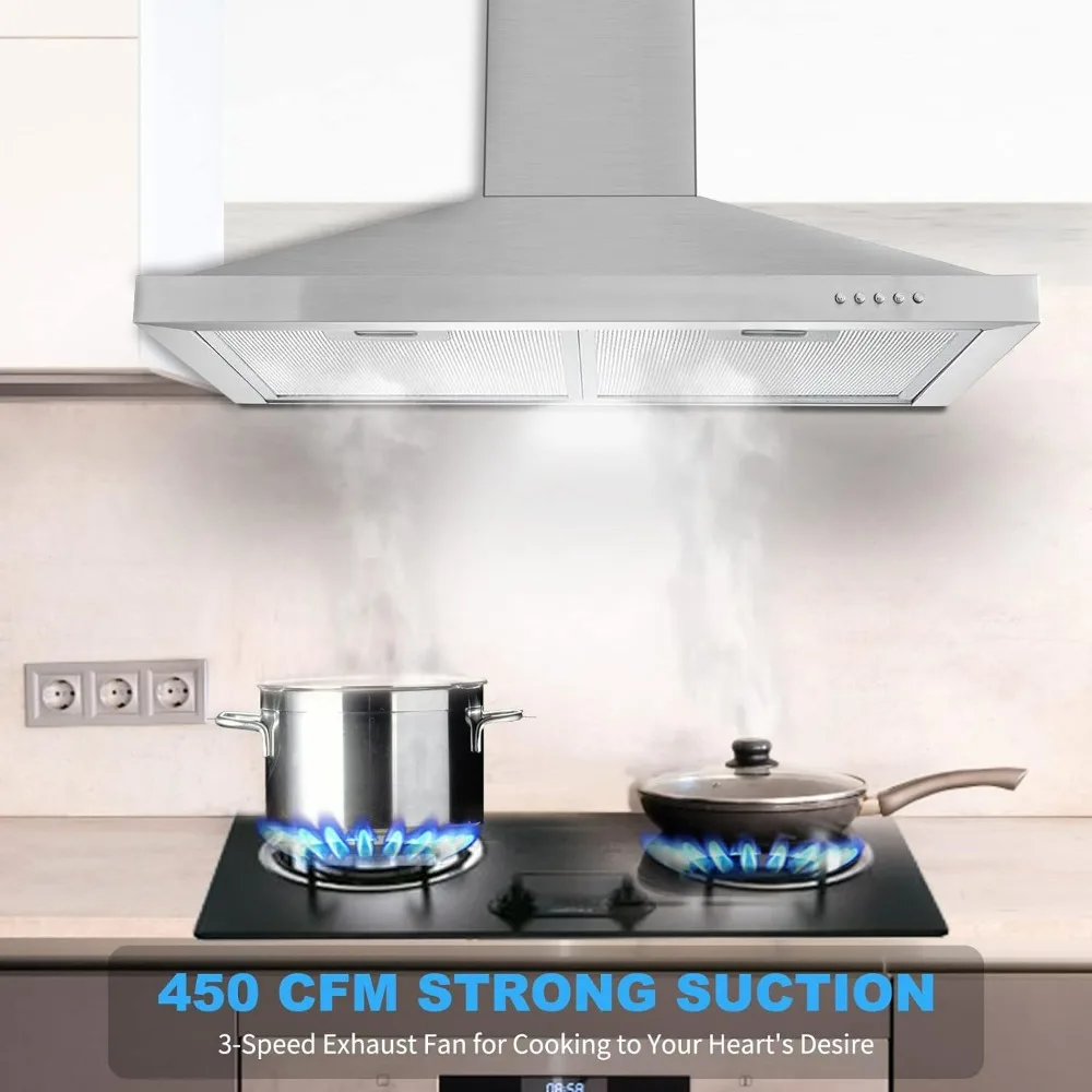 Wall Mount Range Hood 30 inch with Ducted/Ductless Convertible Duct, Stainless Steel Chimney-Style Over Stove Vent Hood 2