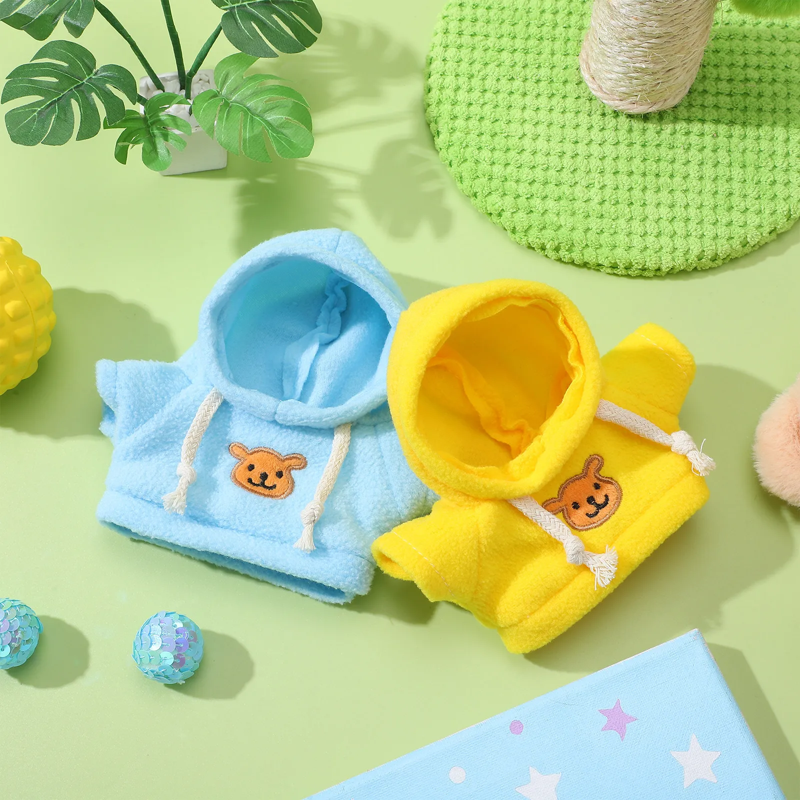 2Pcs 곰 옷 후드티 부드럽고 편안한 봉제 인형 드레스업 옷 미니 곰 의상 교체용 봉제 인형 후드티