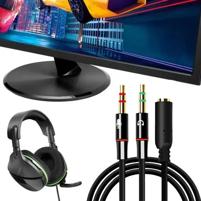 3.5mm 2 in 1 Headphone Microphone Audio Converter Splitter Adapter Y Cable Dual