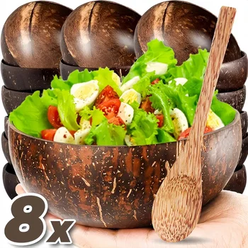 8/1PCS Set di ciotole di cocco naturale Insalata Coco Frullato Miscelazione Ciotola di riso Ramen con cucchiaio di legno per dessert Frutta Stoviglie da cucina 1