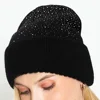 Thicken Women Knit Beanies With Rhinestone Slouchy Beanie Hats Winter Knit Caps Breathable Soft Ski Hat Cuffed Skull 2