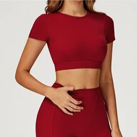 Women Yoga Top Workout Sport T Shirts Fitness Clothes Short Sleeve Push Up Yoga Shirt Gym Top Running Active Wear Sport Top