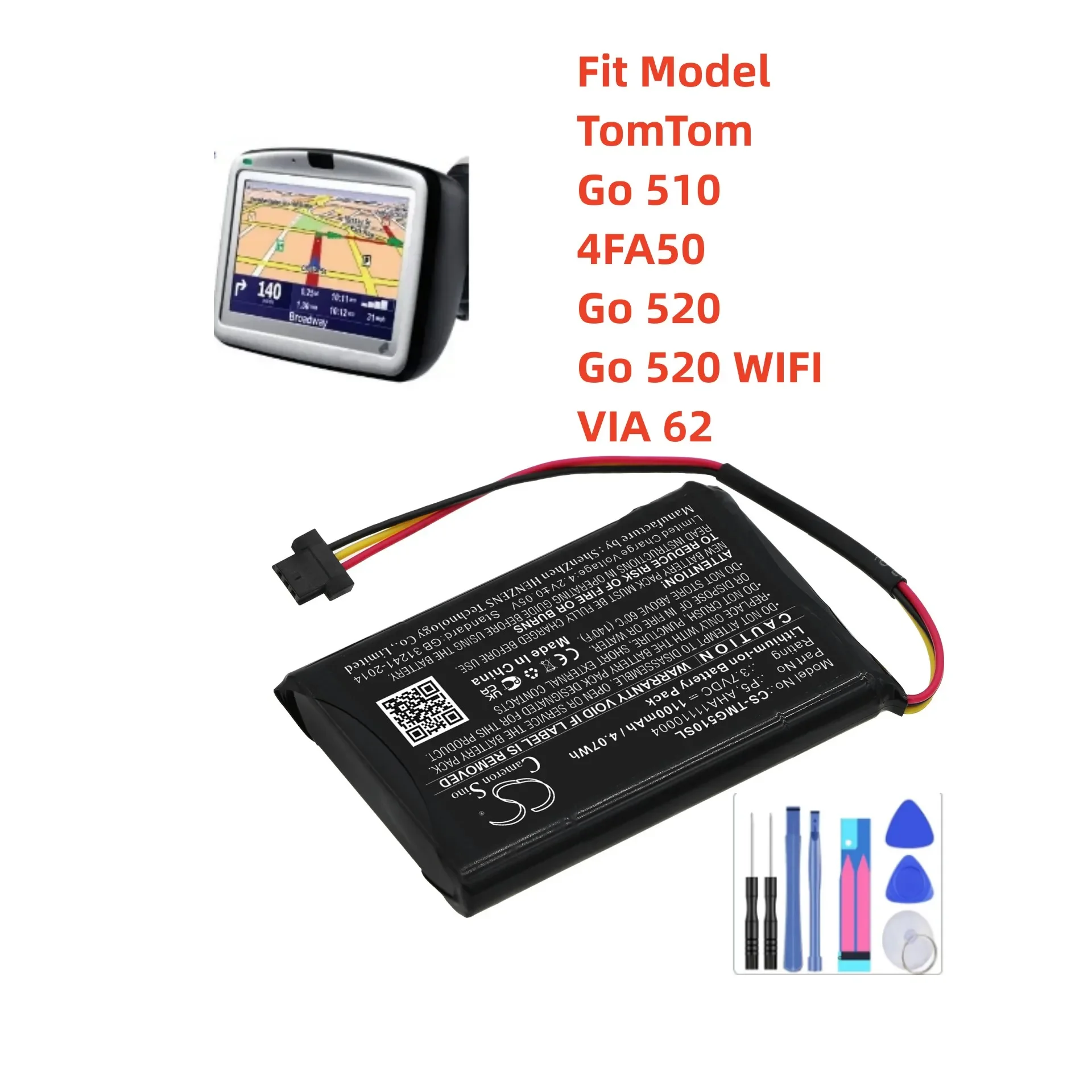 Gps, Batteria Navigatore Per Tomtom Go 510 4 Fa50 Go 520 Go 520 Wifi Via 62 Aha11110004 At6 P5 P6 1100Mah / 4.07Wh