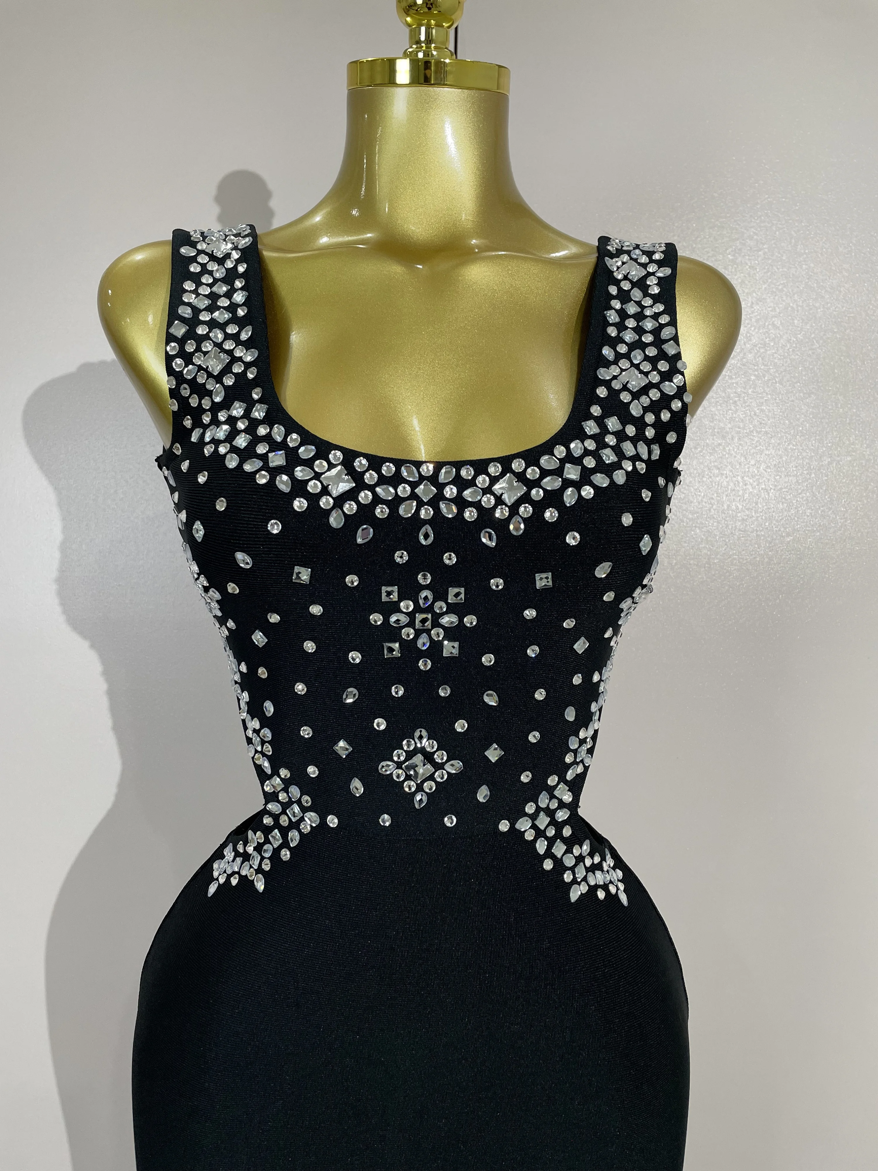 Women Celebrity Sexy Diamonds Flower Black Long Bodycon Bandage Dress  Elegant Evening Club Party Luxury Birthday Dresses